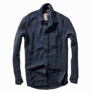 Navy Bubble Knit Shirt - Relwen - Long Sleeve Button Up - Men's Medium